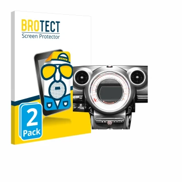 Vorderseite einer Produktverpackung mit dem Markenlogo BROTECT. Daneben ist das Gerät Mini Countryman R60 2010-2016 Infotainme