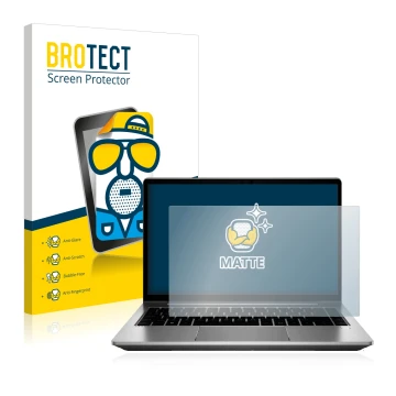 Vorderseite einer Produktverpackung mit dem Markenlogo BROTECT. Daneben ist das Gerät HP ProBook 640 G8 mit dem zugehörigen Di