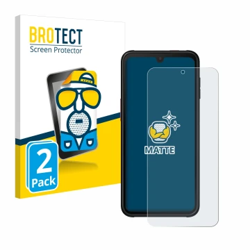 Vorderseite einer Produktverpackung mit dem Markenlogo BROTECT. Daneben ist das Gerät Samsung Galaxy Xcover 6 Pro mit dem zuge