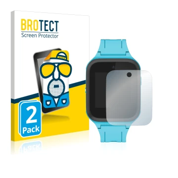 Vorderseite einer Produktverpackung mit dem Markenlogo BROTECT. Daneben ist das Gerät TCL Movetime Family Watch MT40 mit dem z