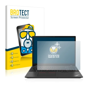 Vorderseite einer Produktverpackung mit dem Markenlogo BROTECT. Daneben ist das Gerät Lenovo ThinkPad T16 Gen 1 16