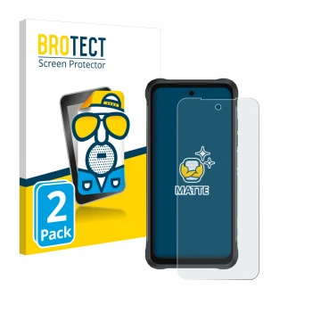 Vorderseite einer Produktverpackung mit dem Markenlogo BROTECT. Daneben ist das Gerät Umidigi Bison 2 mit dem zugehörigen Disp