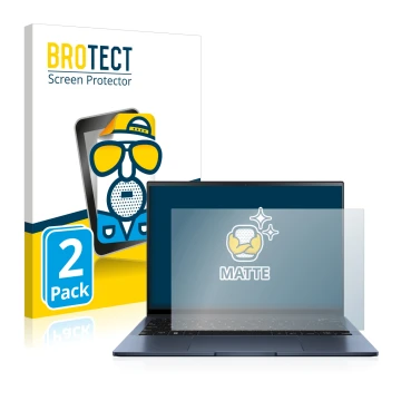 Vorderseite einer Produktverpackung mit dem Markenlogo BROTECT. Daneben ist das Gerät ASUS ZenBook S13 OLED mit dem zugehörige