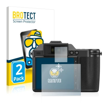 Vorderseite einer Produktverpackung mit dem Markenlogo BROTECT. Daneben ist das Gerät Fujifilm X-H2 mit dem zugehörigen Displa