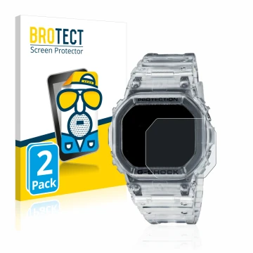 Vorderseite einer Produktverpackung mit dem Markenlogo BROTECT. Daneben ist das Gerät Casio G-Shock DW-5600SKE-7 mit dem zugeh