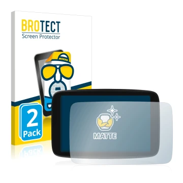 Vorderseite einer Produktverpackung mit dem Markenlogo BROTECT. Daneben ist das Gerät TomTom GO Camper Max mit dem zugehörigen