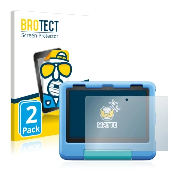 Vorderseite einer Produktverpackung mit dem Markenlogo BROTECT. Daneben ist das Gerät Amazon Fire HD 8 Kids 2022 mit dem zugeh