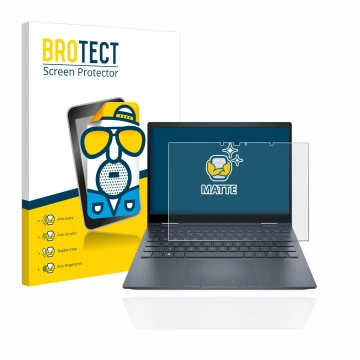 Vorderseite einer Produktverpackung mit dem Markenlogo BROTECT. Daneben ist das Gerät HP Envy x360 13-bfxxx mit dem zugehörige