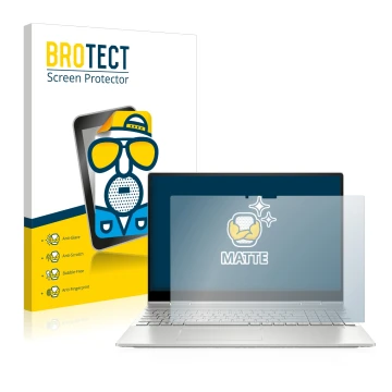 Vorderseite einer Produktverpackung mit dem Markenlogo BROTECT. Daneben ist das Gerät HP Envy x360 2-in-1 15-ey mit dem zugehö