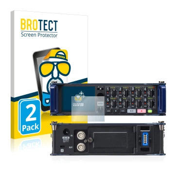 Vorderseite einer Produktverpackung mit dem Markenlogo BROTECT. Daneben ist das Gerät Zoom F8 field recorder mit dem zugehörig