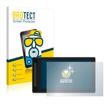 Vorderseite einer Produktverpackung mit dem Markenlogo BROTECT. Daneben ist das Gerät Huion Kamvas Pro 16 (2.5K) mit dem zugeh