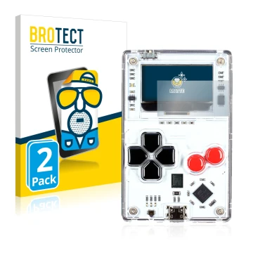 Vorderseite einer Produktverpackung mit dem Markenlogo BROTECT. Daneben ist das Gerät Arduboy FX mit dem zugehörigen Displaysc
