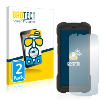 Vorderseite einer Produktverpackung mit dem Markenlogo BROTECT. Daneben ist das Gerät Zebra TC73 mit dem zugehörigen Displaysc