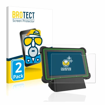 Vorderseite einer Produktverpackung mit dem Markenlogo BROTECT. Daneben ist das Gerät Hella Gutmann Mega Macs X (tablet) mit d