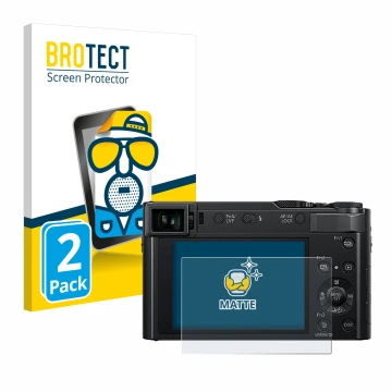 Vorderseite einer Produktverpackung mit dem Markenlogo BROTECT. Daneben ist das Gerät Panasonic Lumix DC-TZ202D mit dem zugehö