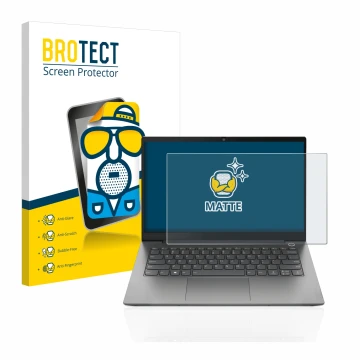 Vorderseite einer Produktverpackung mit dem Markenlogo BROTECT. Daneben ist das Gerät Lenovo ThinkBook 14 Gen 4 mit dem zugehö
