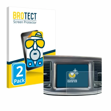 Vorderseite einer Produktverpackung mit dem Markenlogo BROTECT. Daneben ist das Gerät Dodge Challenger Uconnect 8.4