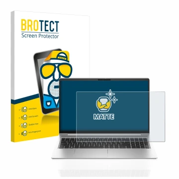 Vorderseite einer Produktverpackung mit dem Markenlogo BROTECT. Daneben ist das Gerät HP ProBook 450 G10 mit dem zugehörigen D