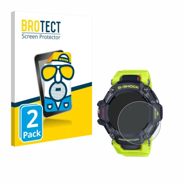 Vorderseite einer Produktverpackung mit dem Markenlogo BROTECT. Daneben ist das Gerät Casio G-Shock GBD-H2000 mit dem zugehöri