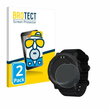 Vorderseite einer Produktverpackung mit dem Markenlogo BROTECT. Daneben ist das Gerät Suunto Core Alpha mit dem zugehörigen Di