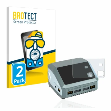 Vorderseite einer Produktverpackung mit dem Markenlogo BROTECT. Daneben ist das Gerät SkyRc D200 neo mit dem zugehörigen Displ