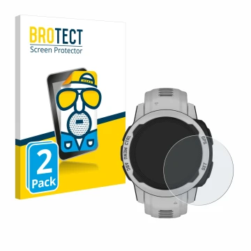 Vorderseite einer Produktverpackung mit dem Markenlogo BROTECT. Daneben ist das Gerät Garmin Instinct 2S Solar (40 mm) mit dem