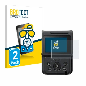 Vorderseite einer Produktverpackung mit dem Markenlogo BROTECT. Daneben ist das Gerät Canon PowerShot V10 Vlog Camera mit dem 