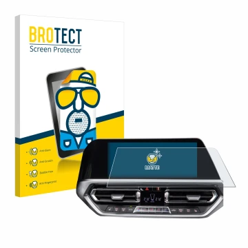 Vorderseite einer Produktverpackung mit dem Markenlogo BROTECT. Daneben ist das Gerät BMW 3 G20 2020 mit dem zugehörigen Displ