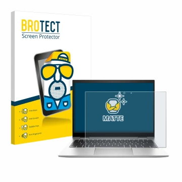 Vorderseite einer Produktverpackung mit dem Markenlogo BROTECT. Daneben ist das Gerät HP EliteBook x360 830 G10 mit dem zugehö