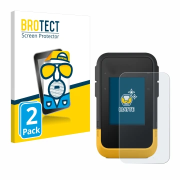 Vorderseite einer Produktverpackung mit dem Markenlogo BROTECT. Daneben ist das Gerät Garmin eTrex SE mit dem zugehörigen Disp