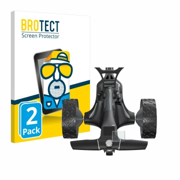 Vorderseite einer Produktverpackung mit dem Markenlogo BROTECT. Daneben ist das Gerät Motocaddy M7 GPS Electric Trolley mit de