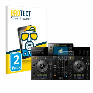 Vorderseite einer Produktverpackung mit dem Markenlogo BROTECT. Daneben ist das Gerät Pioneer XDJ -RR mit dem zugehörigen Disp