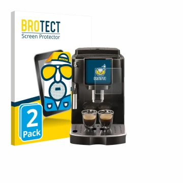 Vorderseite einer Produktverpackung mit dem Markenlogo BROTECT. Daneben ist das Gerät DeLonghi Magnifica Start ECAM222.60 mit 
