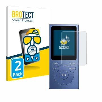 Vorderseite einer Produktverpackung mit dem Markenlogo BROTECT. Daneben ist das Gerät Sony Walkman NW-E394 mit dem zugehörigen