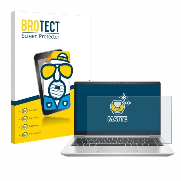 Vorderseite einer Produktverpackung mit dem Markenlogo BROTECT. Daneben ist das Gerät HP EliteBook 645 G10 mit dem zugehörigen