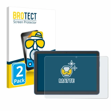 Vorderseite einer Produktverpackung mit dem Markenlogo BROTECT. Daneben ist das Gerät Amazon Fire HD 10 2023 (13. Gen.) mit de