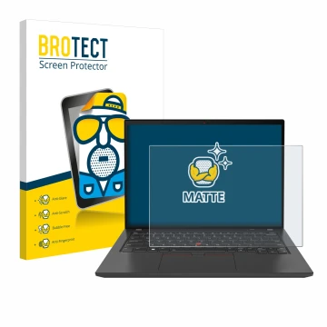 Vorderseite einer Produktverpackung mit dem Markenlogo BROTECT. Daneben ist das Gerät Lenovo ThinkPad T16 Gen 3 mit dem zugehö