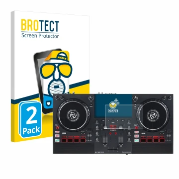 Vorderseite einer Produktverpackung mit dem Markenlogo BROTECT. Daneben ist das Gerät Numark Mixstream Pro+ mit dem zugehörige