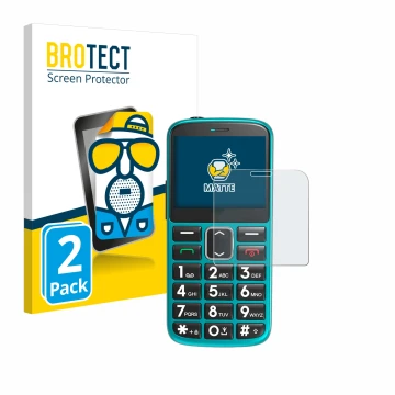 Vorderseite einer Produktverpackung mit dem Markenlogo BROTECT. Daneben ist das Gerät Uleway Seniorenhandy mit dem zugehörigen