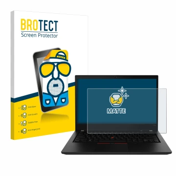 Vorderseite einer Produktverpackung mit dem Markenlogo BROTECT. Daneben ist das Gerät Lenovo ThinkPad P14s Gen 2 mit dem zugeh