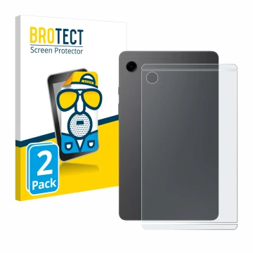 Vorderseite einer Produktverpackung mit dem Markenlogo BROTECT. Daneben ist das Gerät Samsung Galaxy Tab A9 WiFi (Rückseite) m