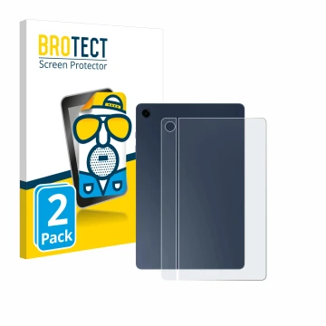 Vorderseite einer Produktverpackung mit dem Markenlogo BROTECT. Daneben ist das Gerät Samsung Galaxy Tab A9 Plus 5G (Rückseite