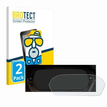Vorderseite einer Produktverpackung mit dem Markenlogo BROTECT. Daneben ist das Gerät Audi A3 2023 Virtual cockpit mit dem zug