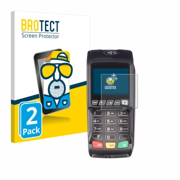 Vorderseite einer Produktverpackung mit dem Markenlogo BROTECT. Daneben ist das Gerät ingenico Desk/3500 mit dem zugehörigen D