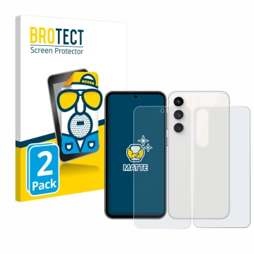 Vorderseite einer Produktverpackung mit dem Markenlogo BROTECT. Daneben ist das Gerät Samsung Galaxy S23 FE (Display+Rückseite
