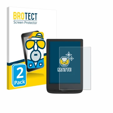 Vorderseite einer Produktverpackung mit dem Markenlogo BROTECT. Daneben ist das Gerät PocketBook Basic Lux 4 mit dem zugehörig