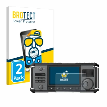 Vorderseite einer Produktverpackung mit dem Markenlogo BROTECT. Daneben ist das Gerät Xiegu X6200 mit dem zugehörigen Displays