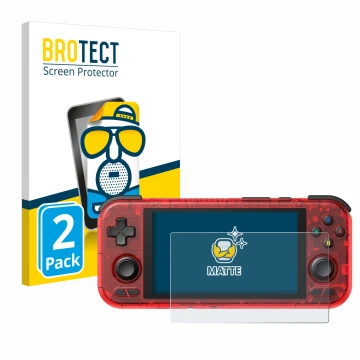 Vorderseite einer Produktverpackung mit dem Markenlogo BROTECT. Daneben ist das Gerät Retroid Pocket 4 Pro mit dem zugehörigen
