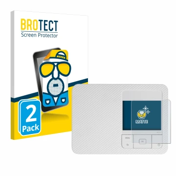 Vorderseite einer Produktverpackung mit dem Markenlogo BROTECT. Daneben ist das Gerät Canon Selphy CP1500 mit dem zugehörigen 