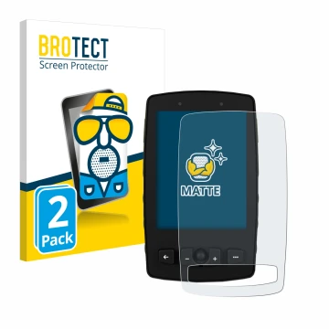 Vorderseite einer Produktverpackung mit dem Markenlogo BROTECT. Daneben ist das Gerät TwoNav Aventura 2 Plus mit dem zugehörig
